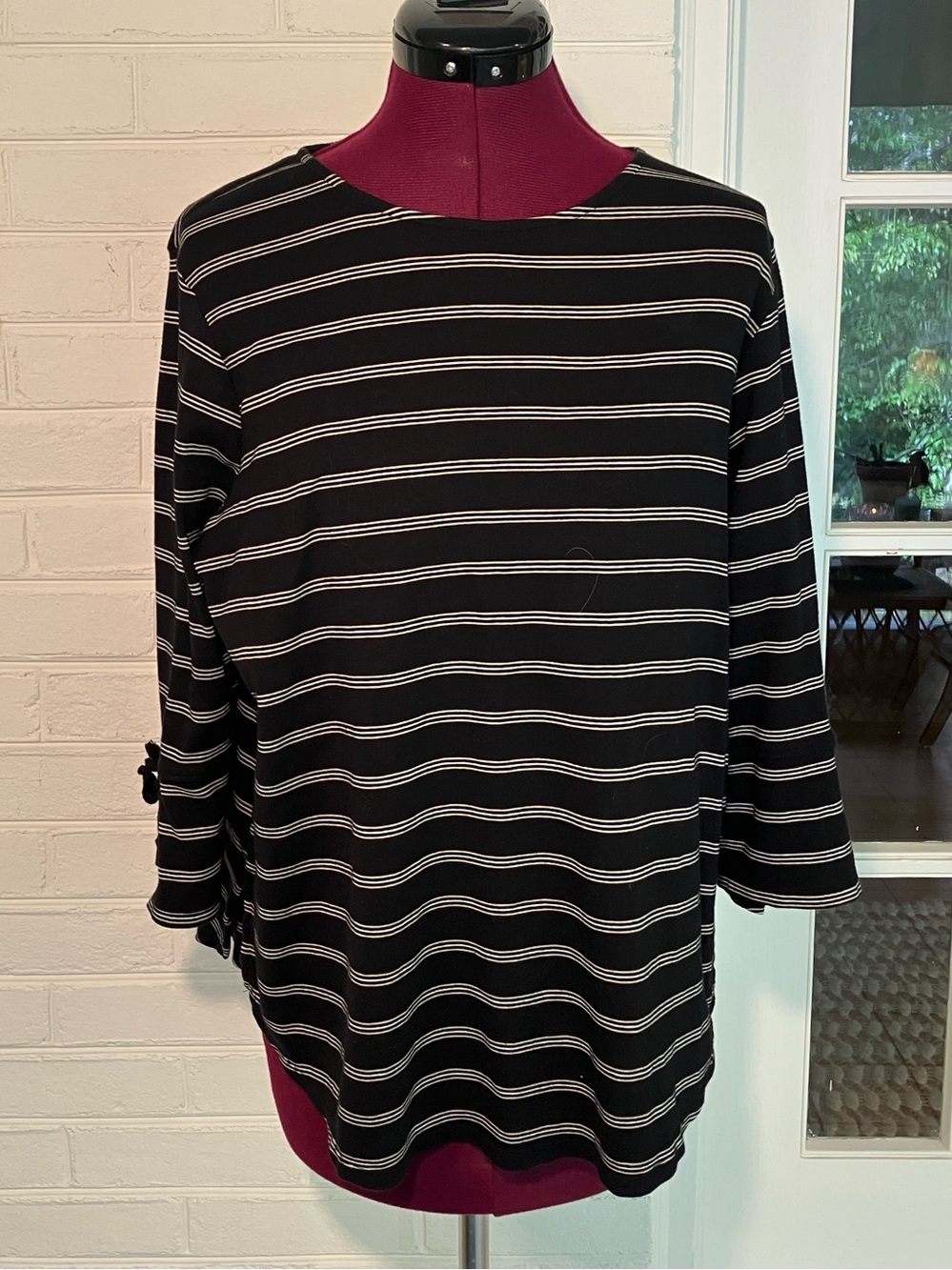 J. Jill Pima Cotton Tie-Sleeve Striped Top Large petite
